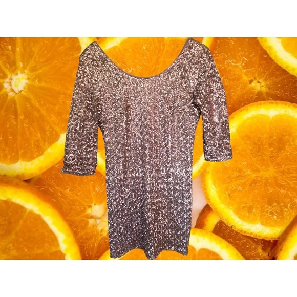 Forever 21 Gold Sequin 3/4 Sleeve Mini Dress Size‎ Small - Picture 3 of 8